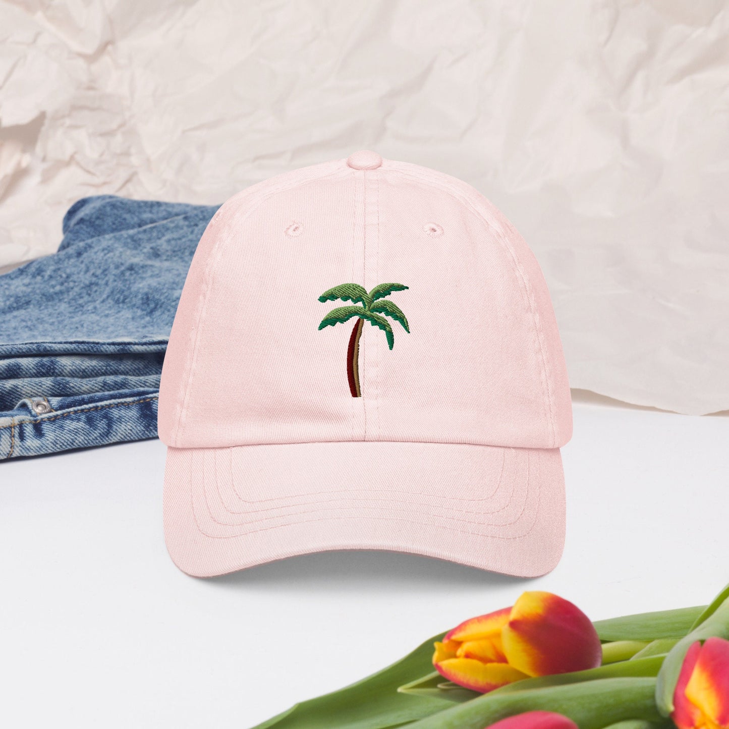 Cute palm tree pastel embroidered hat, tree embroidery, plant lover gift, tropical palm tree hat, cute embroidered summer hat