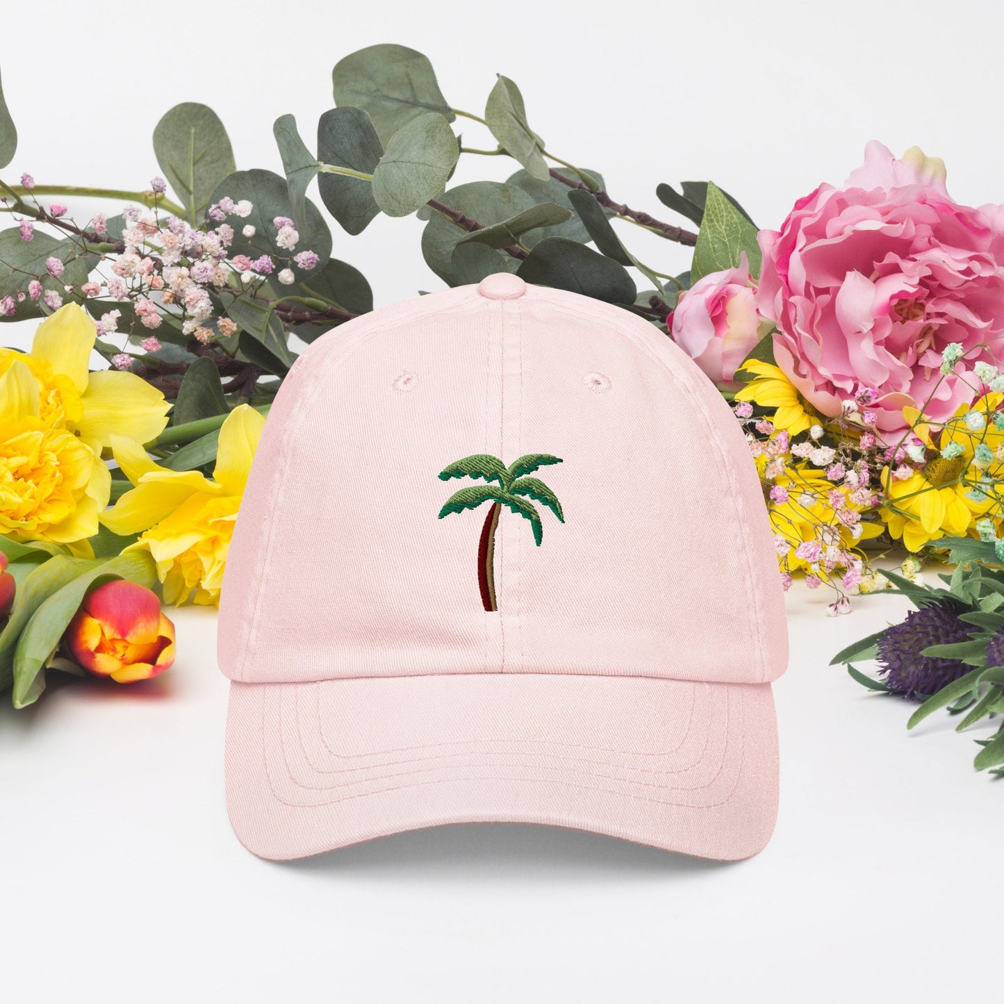 Cute palm tree pastel embroidered hat, tree embroidery, plant lover gift, tropical palm tree hat, cute embroidered summer hat